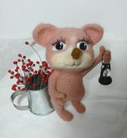 Мишка рожева валяні іграшки